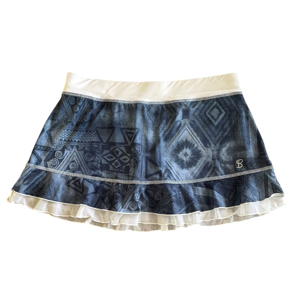 SOFIBELLA Size Large White Blue Pull-On Ruffled Lightweight Activewear Skort - Picture 1 of 5